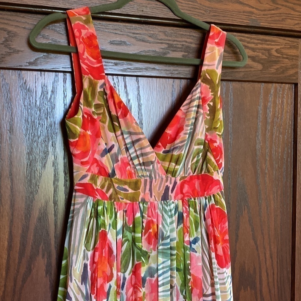 Badgley Mischka Green Floral maxi dress size 0-2 15” PTP - Picture 7 of 10